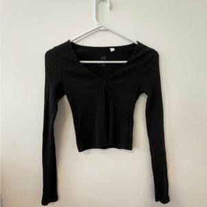 PacSun basics black crossover v-neck long sleeve